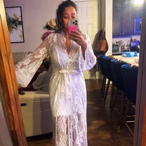 Vintage Jonquil by Diane Samandi White Lace Robe | Bridal Boudoir Peignoir
